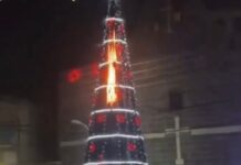 Ισλαμοκανιβαλοι καίνε χριστουγεννιάτικο δέντρο έξω από εκκλησία στην χριστιανική συνοικία της Δαμασκού